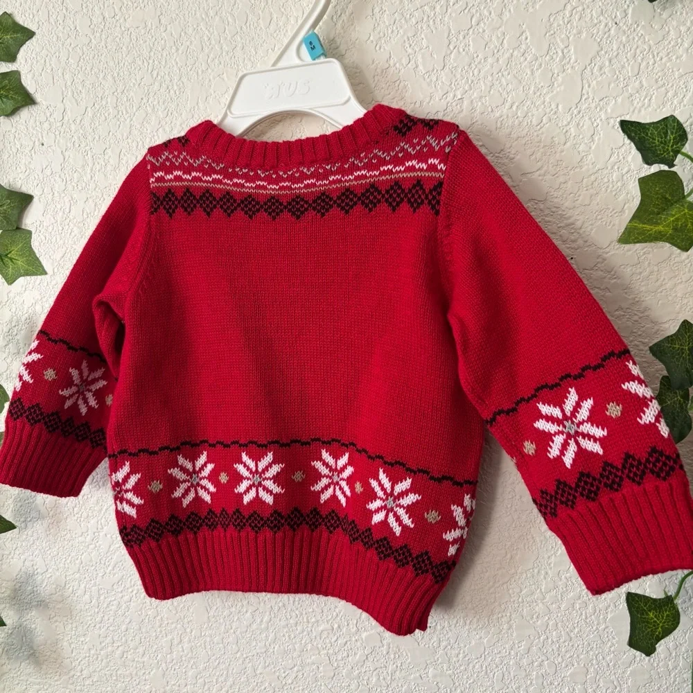 Koala Baby Red Christmas Holiday Reindeer Fair Isle Knit Sweater Size 6 Months